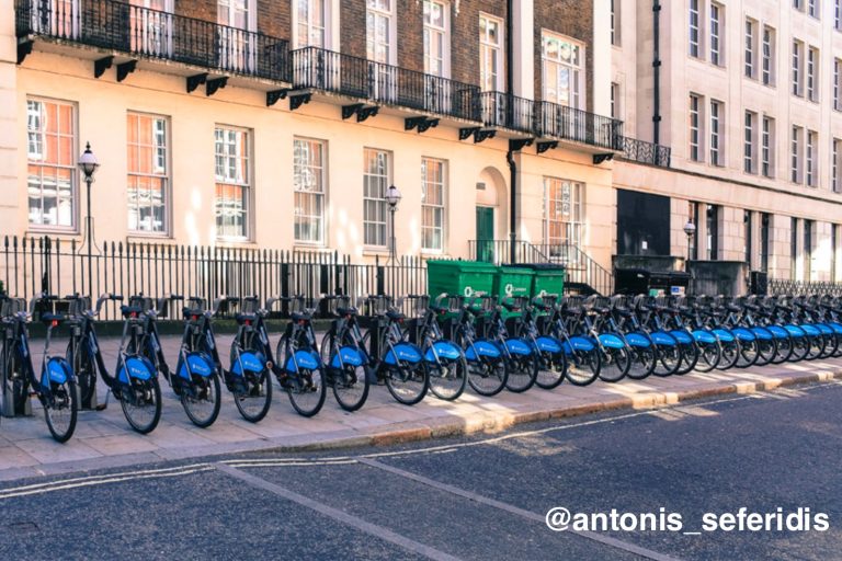 same-model bikes aligned next to each other